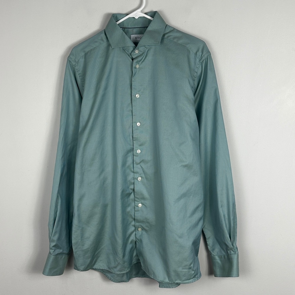 Eton Green Long Sleeve Collared Shirt Mens Size 17.5 / 44 Cotton Professional XL